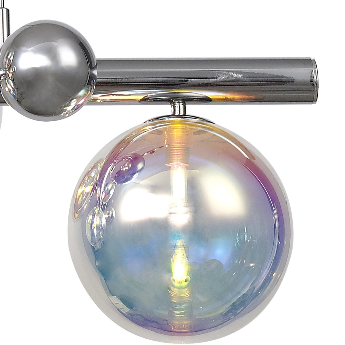 Ridge 7 Light Linear Pendant in Polished Chrome with Iridescent Glass