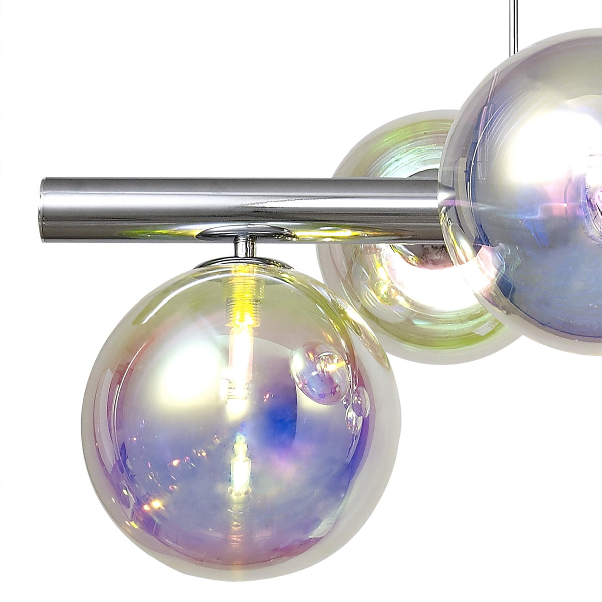 Ridge 7 Light Linear Pendant in Polished Chrome with Iridescent Glass