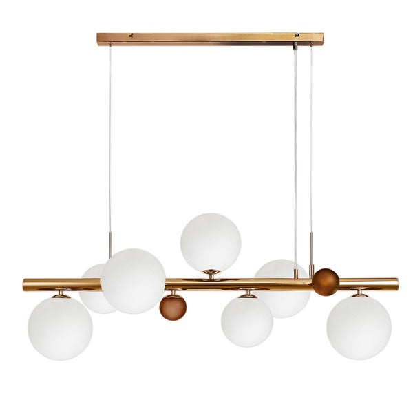 Ridge 7 Light Linear Pendant in Antique Copper with Opal & Copper Glass