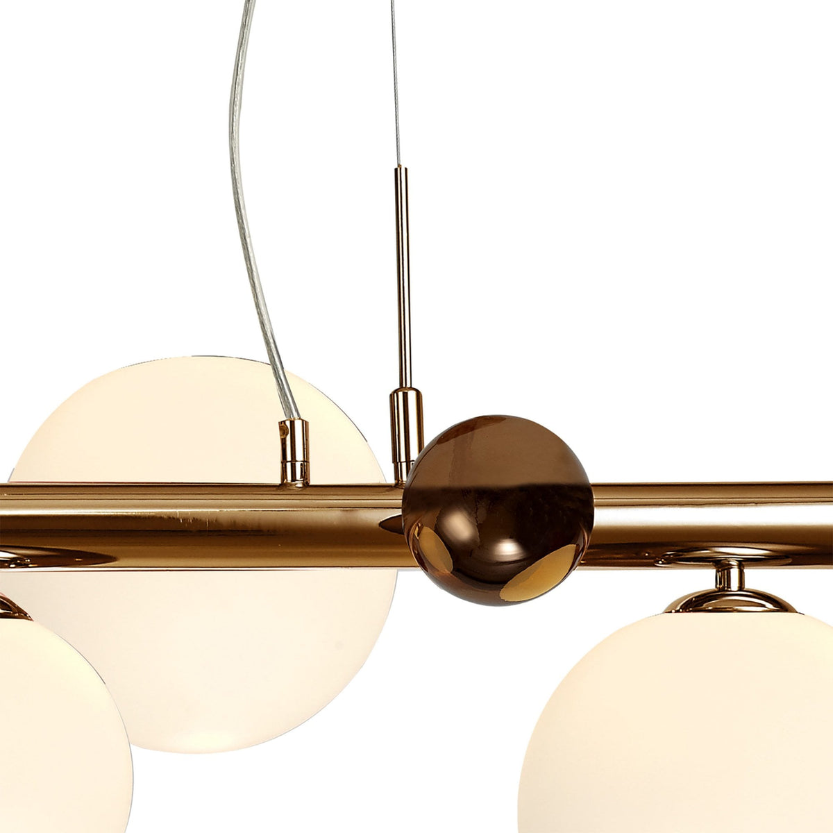 Ridge 7 Light Linear Pendant in Antique Copper with Opal & Copper Glass