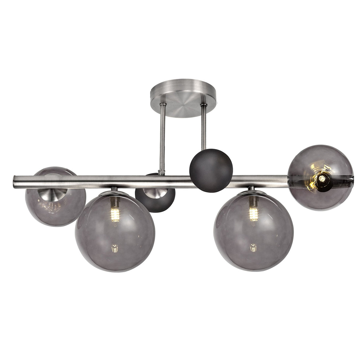 Ridge Semi-Flush Ceiling Light in Polished Chrome with Smoked & Black Glass