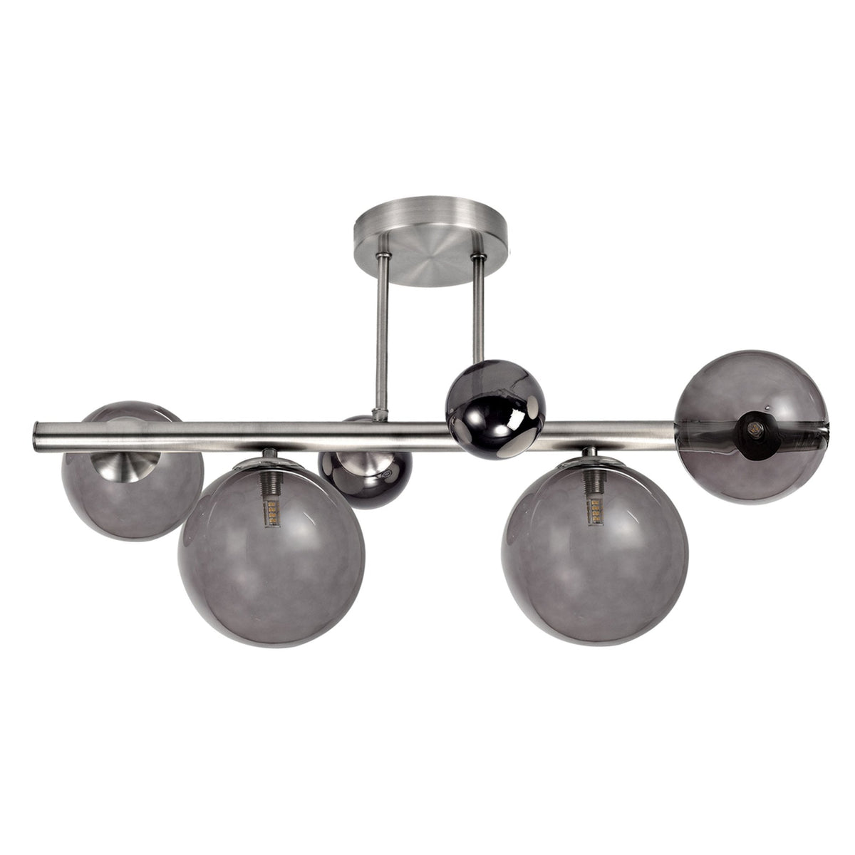 Ridge Semi-Flush Ceiling Light in Polished Chrome with Smoked & Black Glass