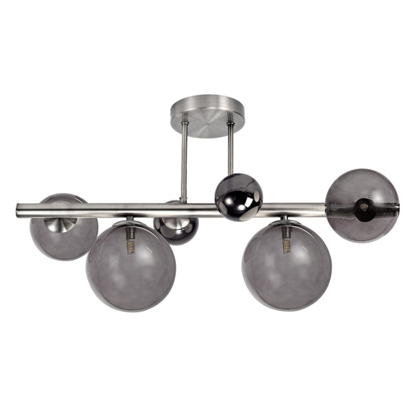 Ridge Semi-Flush Ceiling Light in Polished Chrome with Smoked & Black Glass