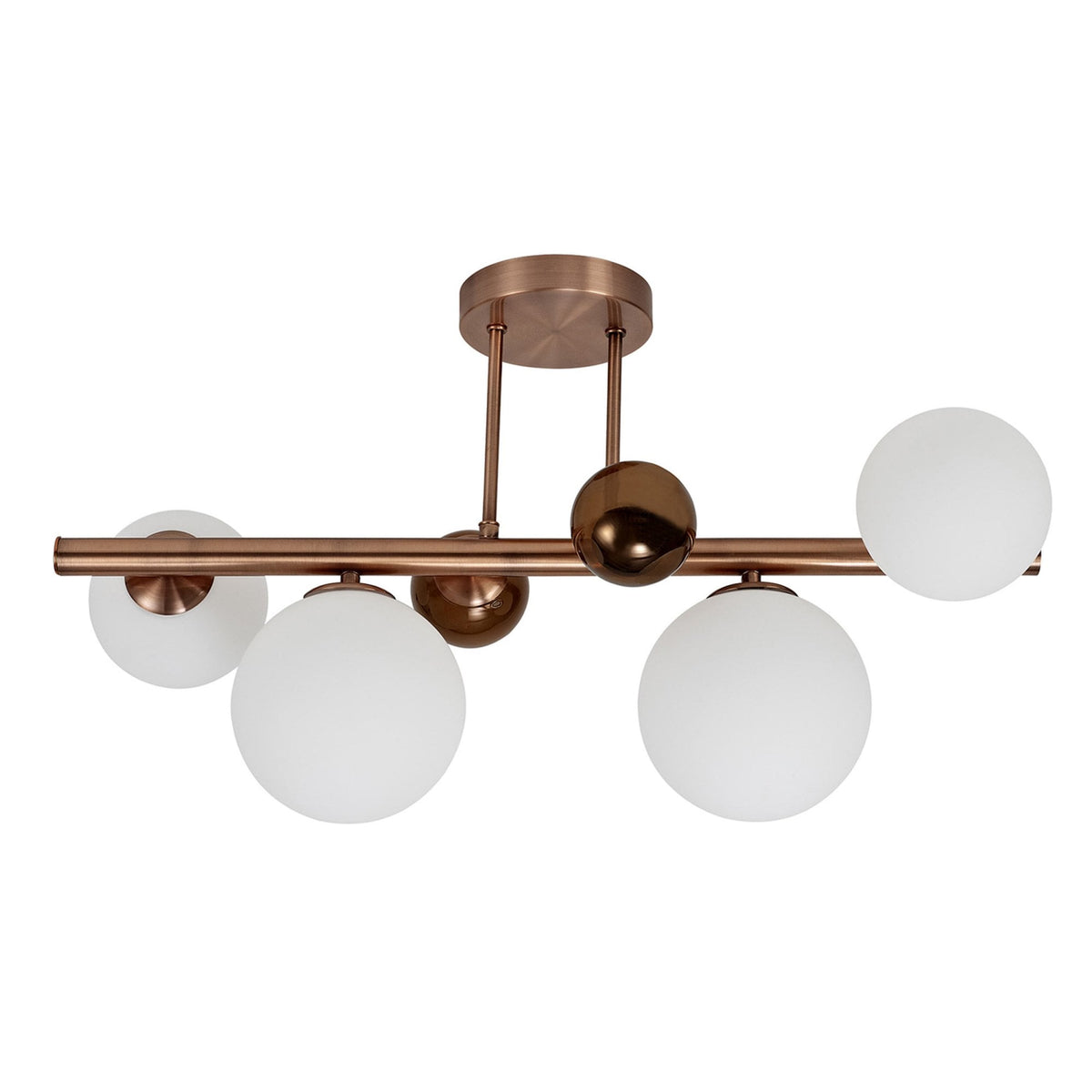 Ridge Semi-Flush Ceiling Light in Antique Copper with Opal & Copper Glass