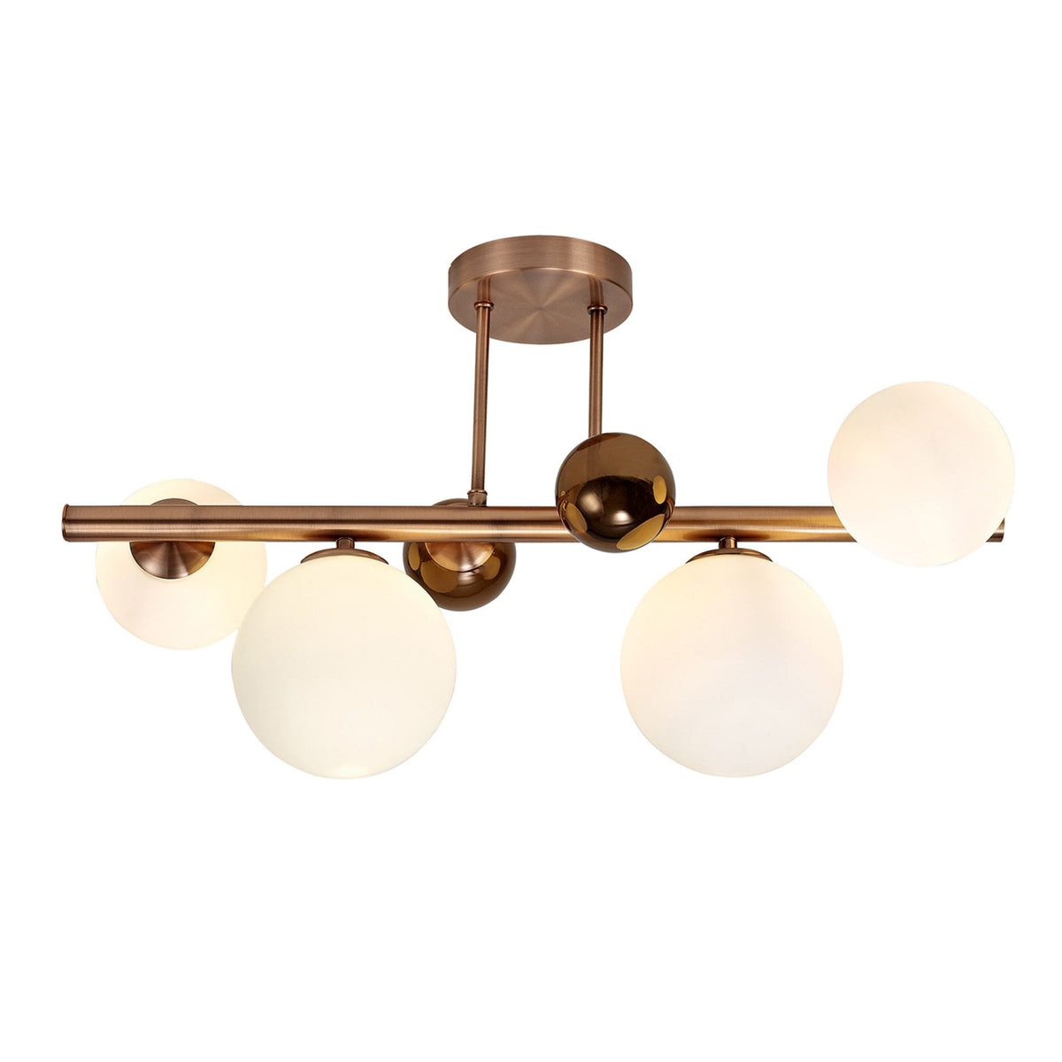 Ridge Semi-Flush Ceiling Light in Antique Copper with Opal & Copper Glass