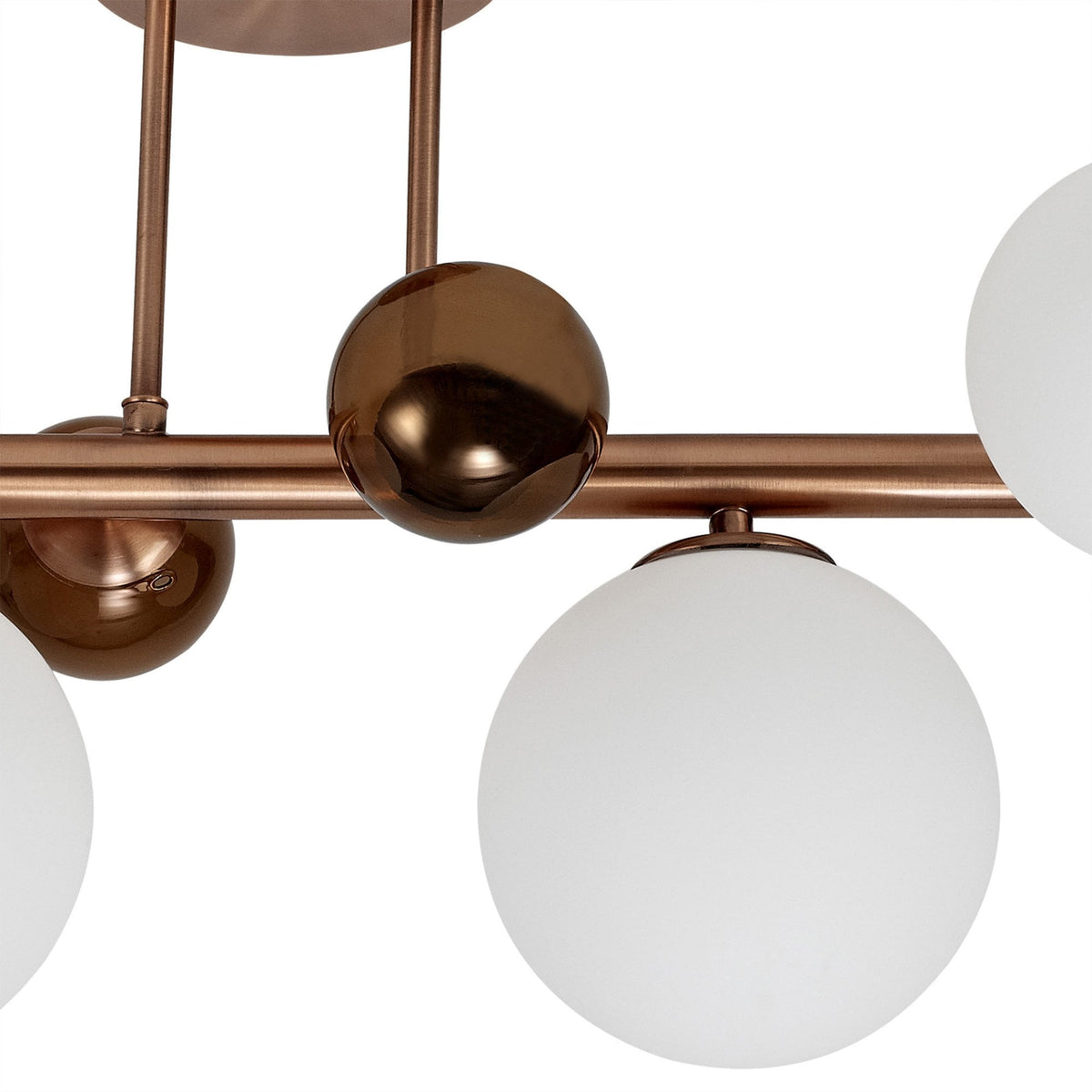 Ridge Semi-Flush Ceiling Light in Antique Copper with Opal & Copper Glass