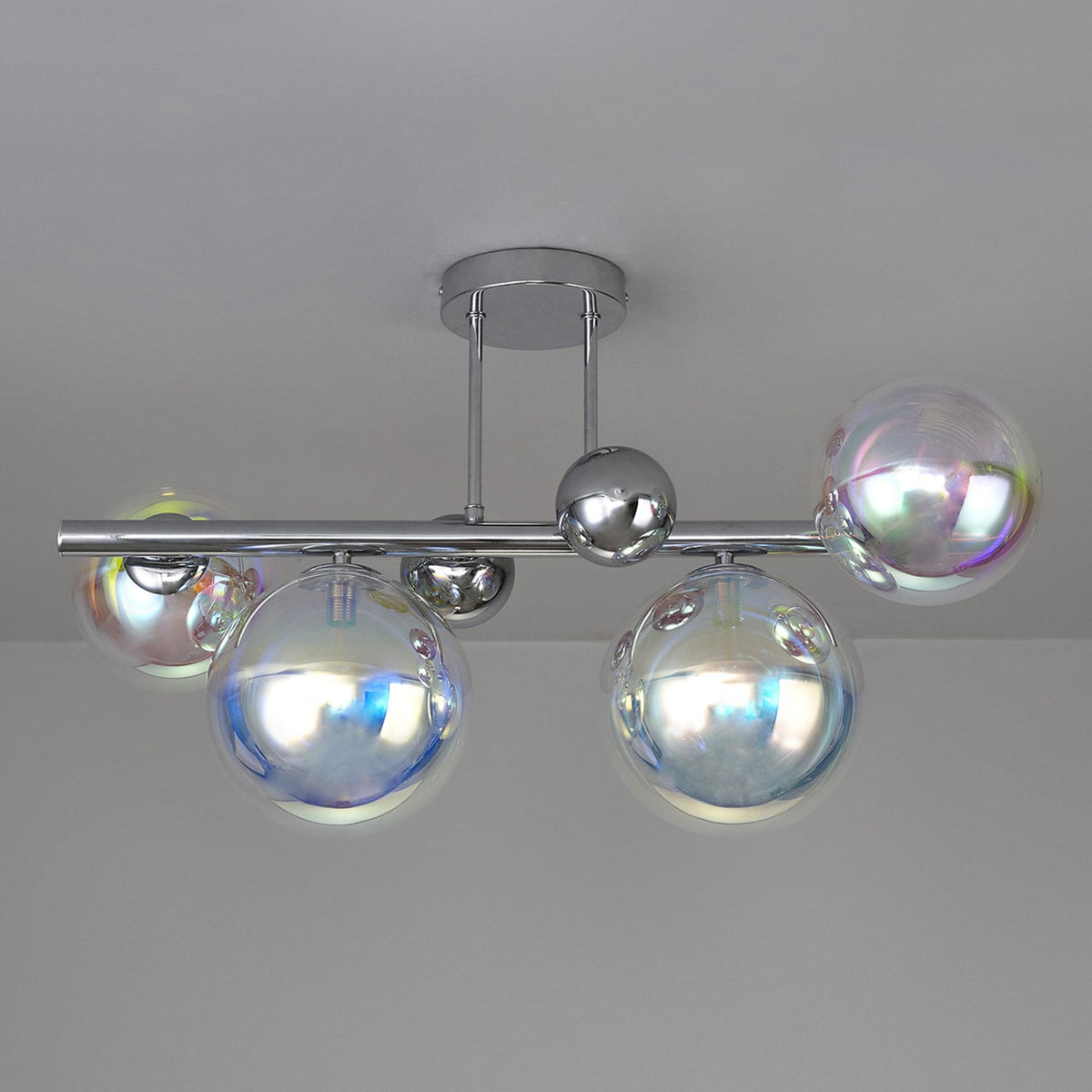 Ridge Semi-Flush Ceiling Light in Polished Chrome with Iridescent Glass