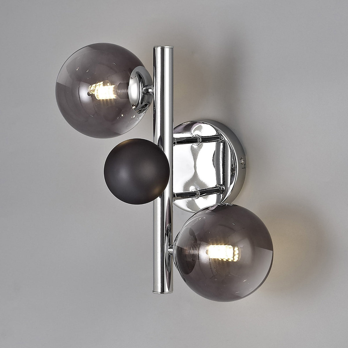 Ridge 2 Lamp Wall Light in Polished Chrome with Smoked & Black Glass