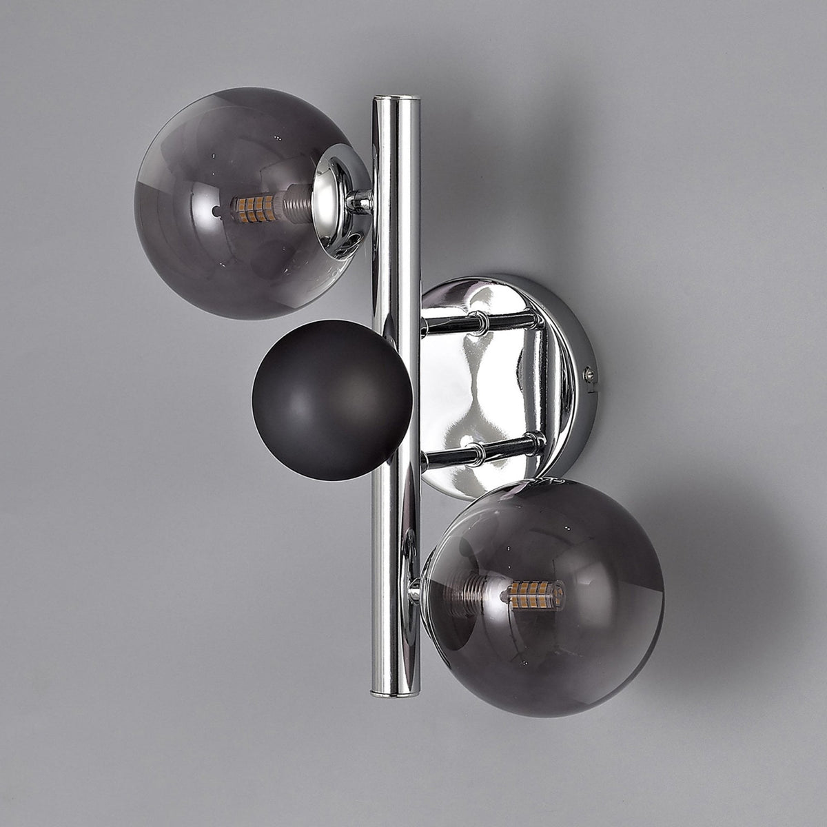 Ridge 2 Lamp Wall Light in Polished Chrome with Smoked & Black Glass