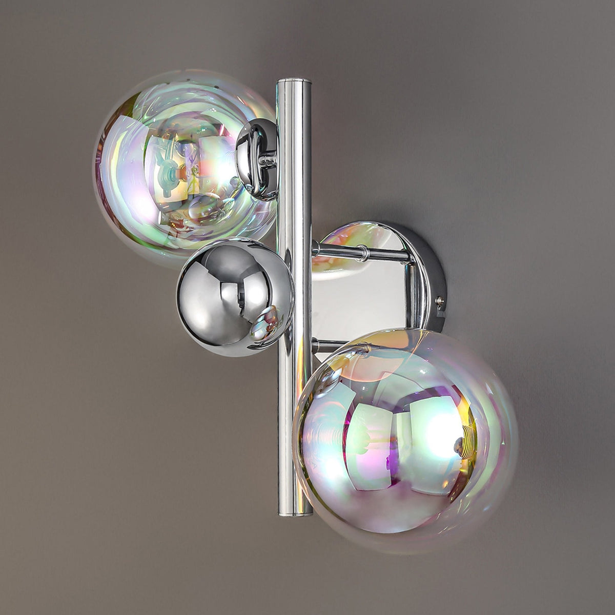 Ridge 2 Lamp Wall Light in Polished Chrome with Iridescent Glass