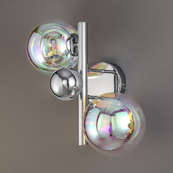 Ridge 2 Lamp Wall Light in Polished Chrome with Iridescent Glass