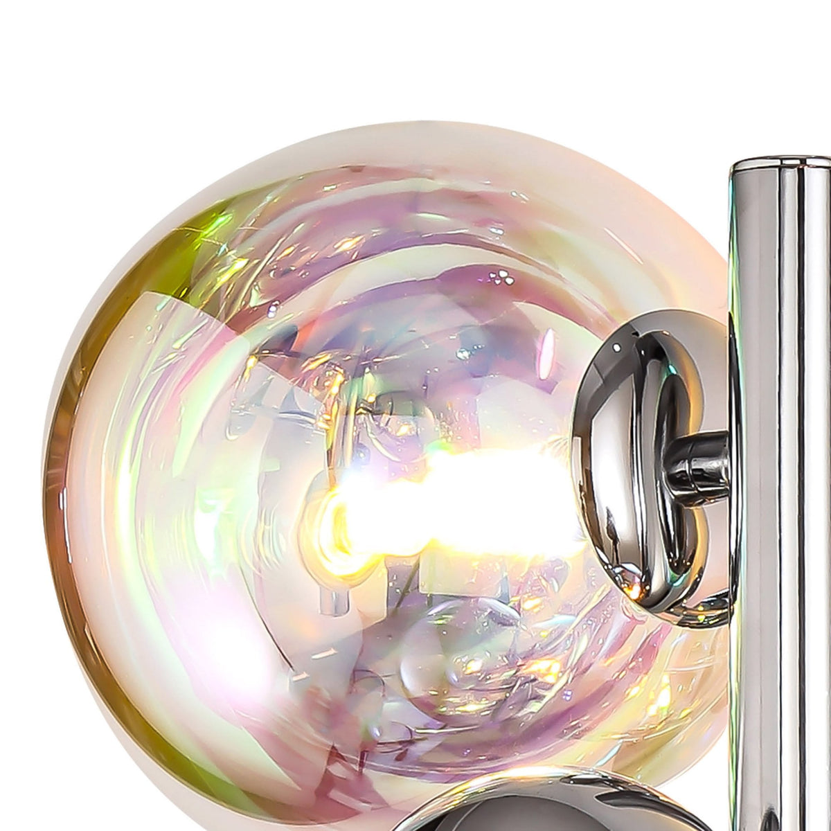 Ridge 2 Lamp Wall Light in Polished Chrome with Iridescent Glass