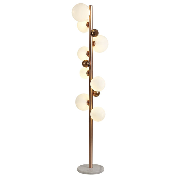 Ridge 8 Light Floor Lamp in Antique Copper with Opal & Copper Glass