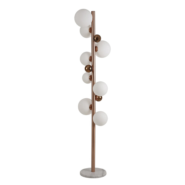 Ridge 8 Light Floor Lamp in Antique Copper with Opal & Copper Glass