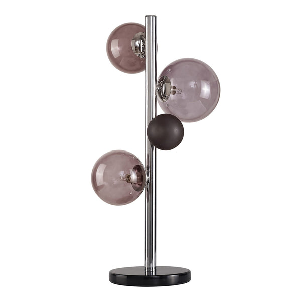 Ridge 3 Light Table Lamp in Polished Chrome with Smoked & Black Glass