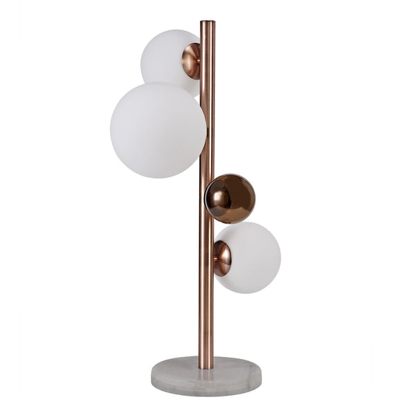 Ridge 3 Light Table Lamp in Antique Copper with Opal & Copper Glass