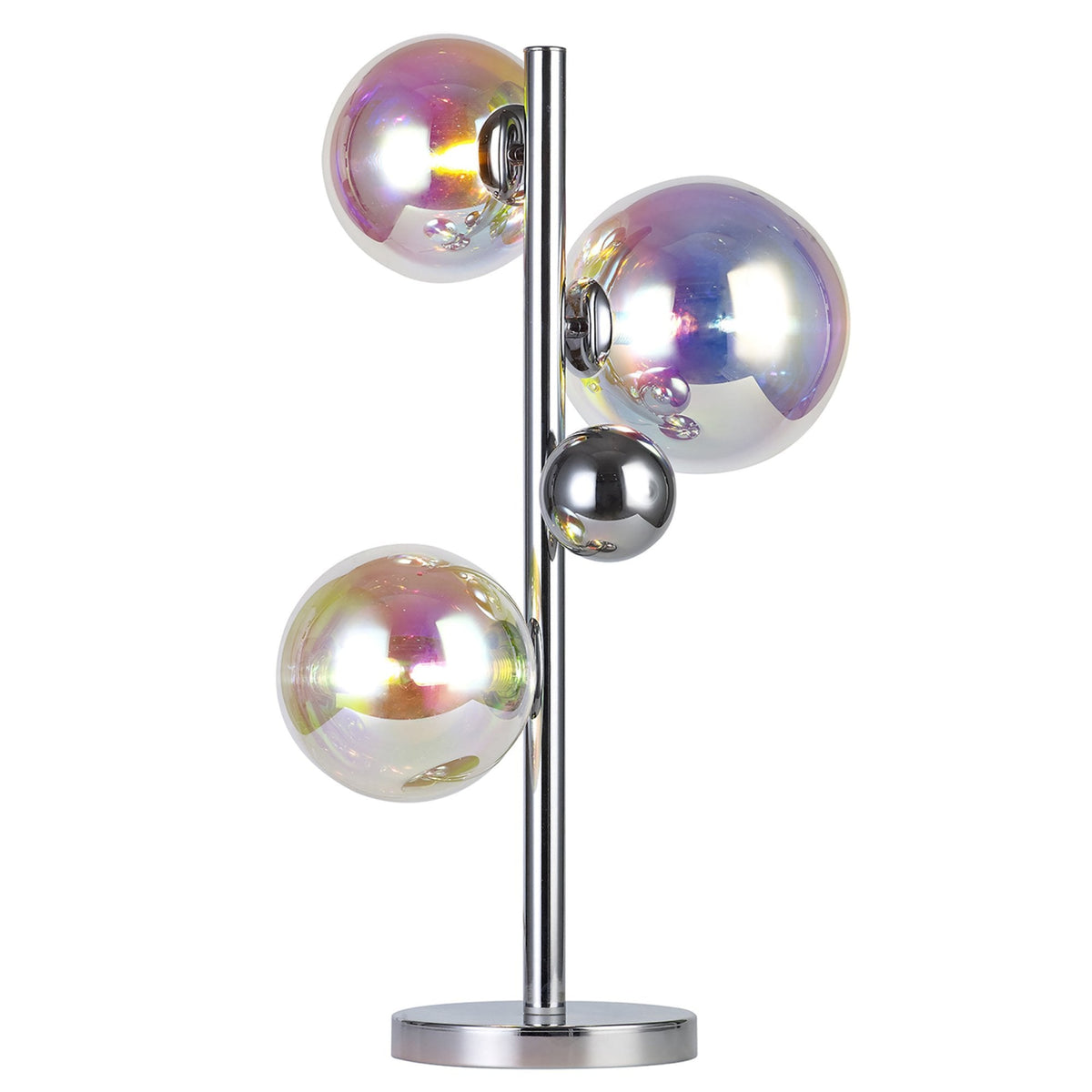 Ridge 3 Light Table Lamp in Polished Chrome with Iridescent Glass