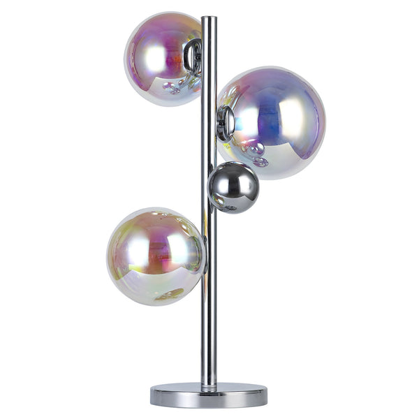 Ridge 3 Light Table Lamp in Polished Chrome with Iridescent Glass