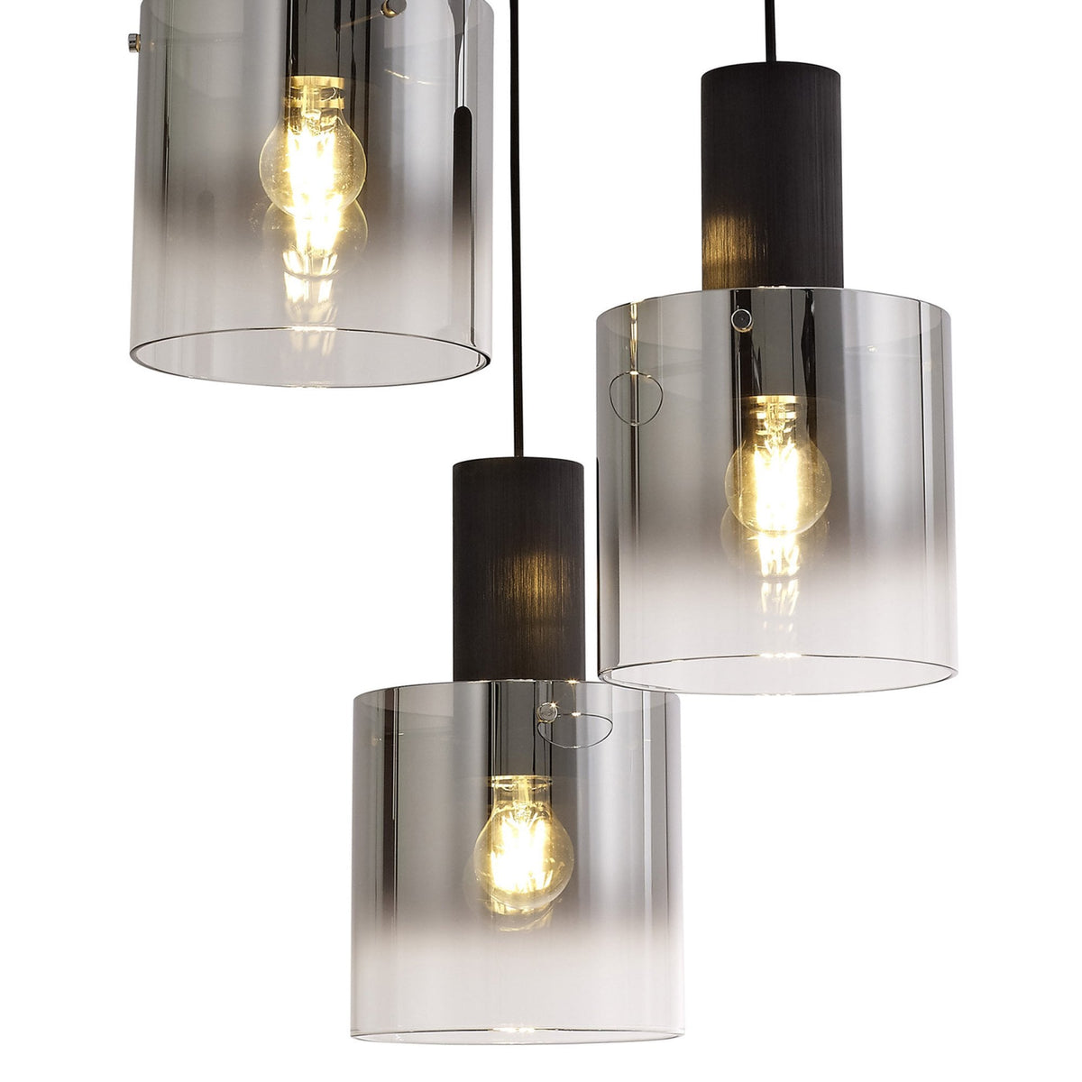 Belstone Triple Round Pendant in Black & Chrome with Smoke Fade Glass