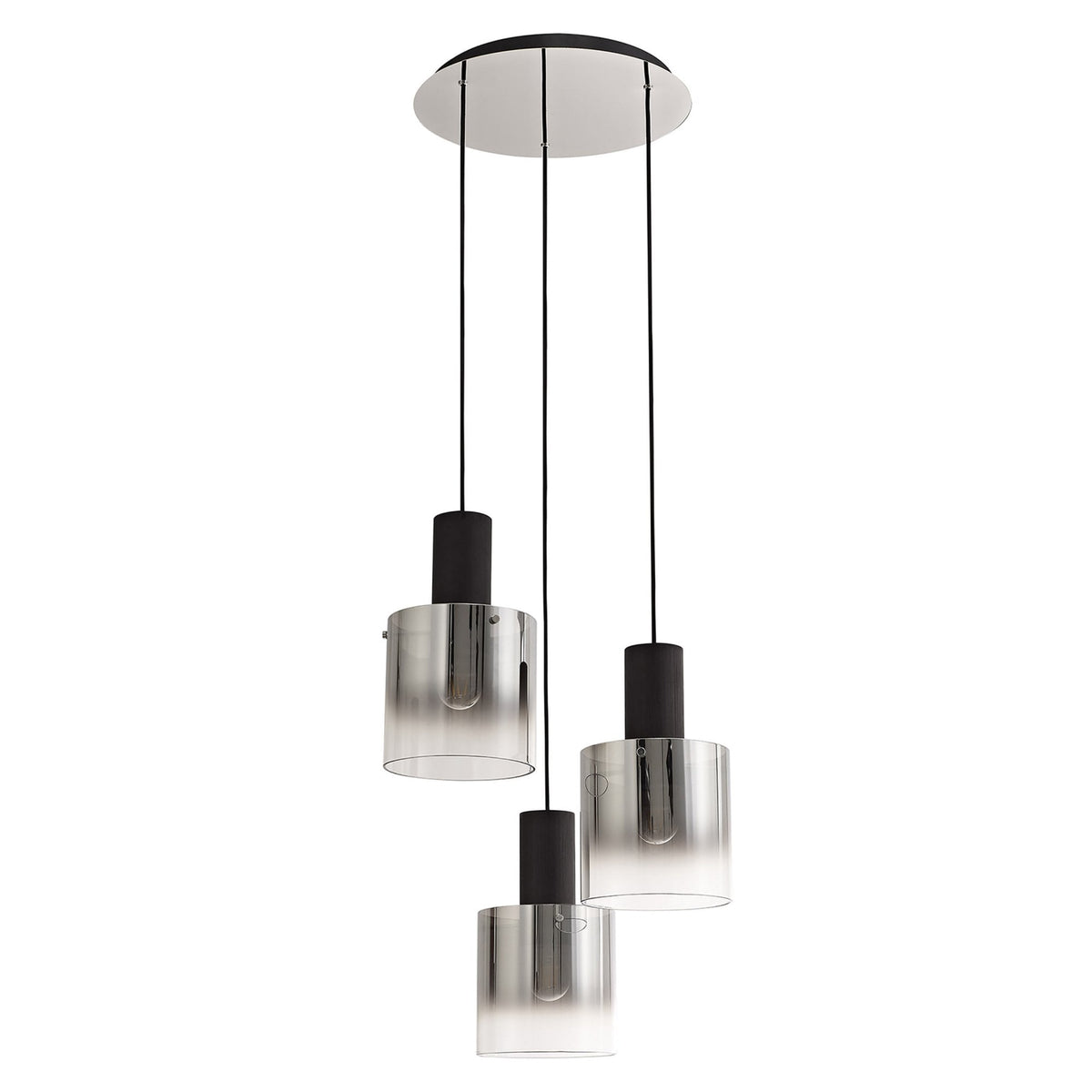 Belstone Triple Round Pendant in Black & Chrome with Smoke Fade Glass
