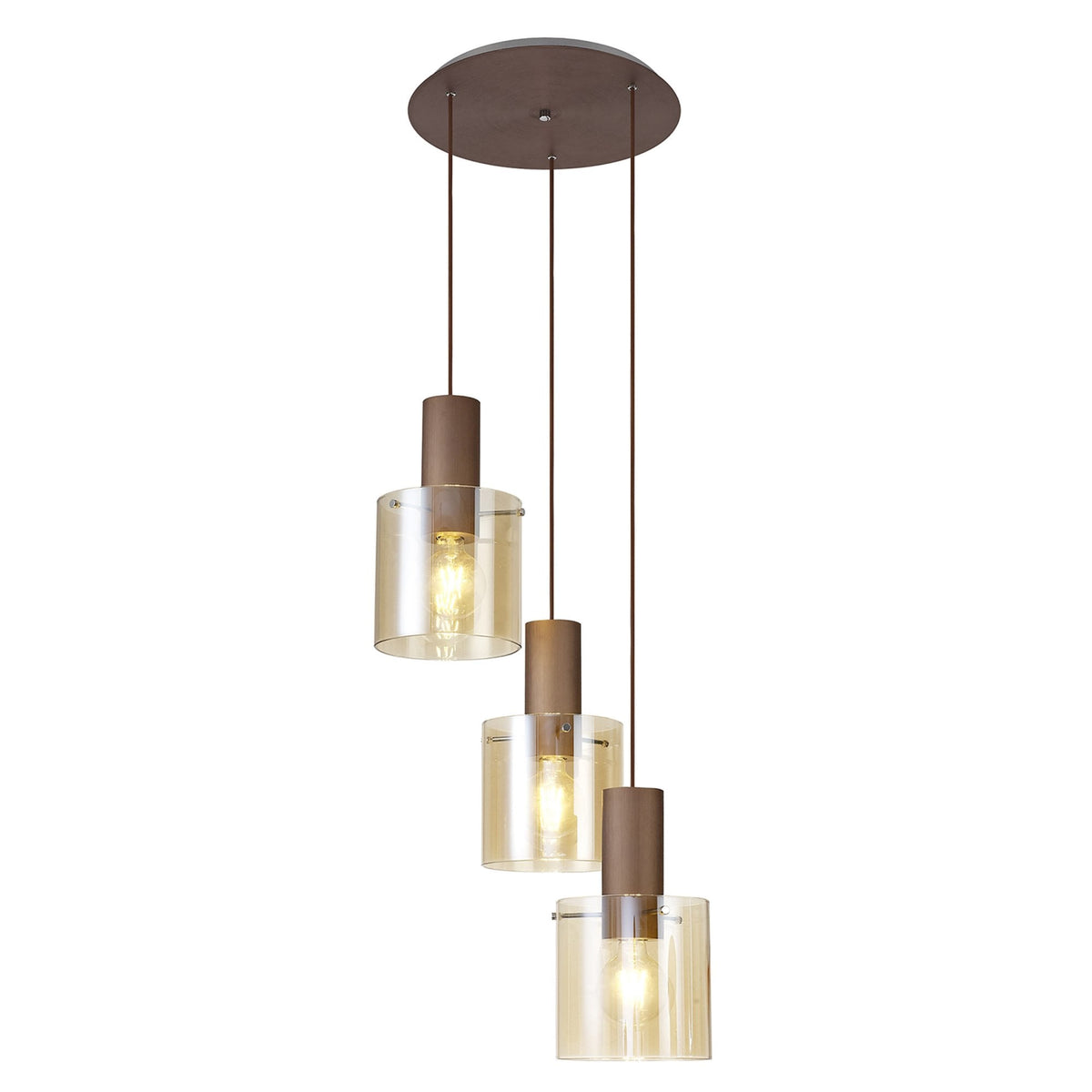 Belstone Triple Round Pendant in Mocha with Amber Glass