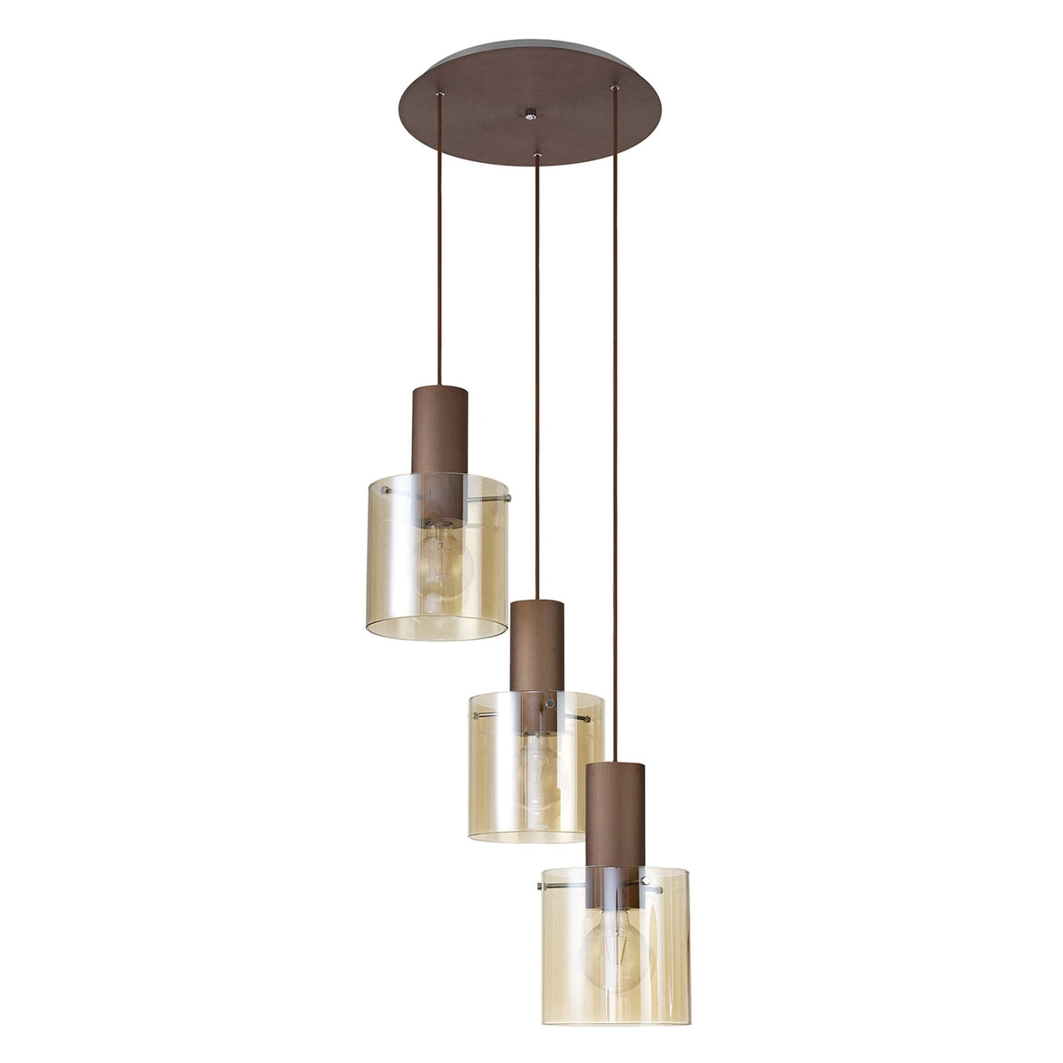 Belstone Triple Round Pendant in Mocha with Amber Glass
