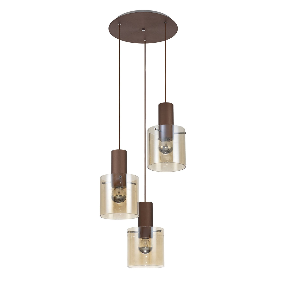 Belstone Triple Round Pendant in Mocha with Amber Glass
