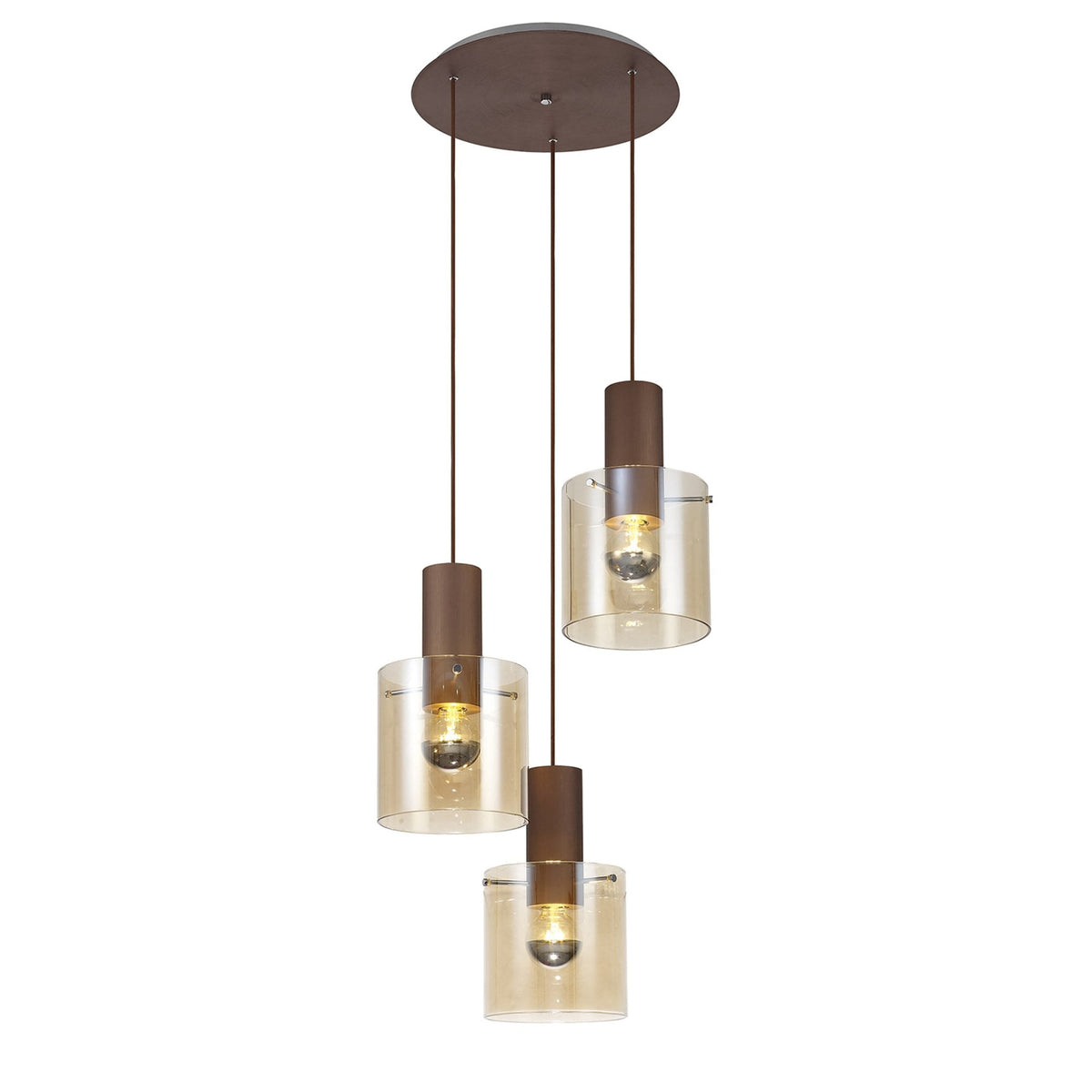 Belstone Triple Round Pendant in Mocha with Amber Glass
