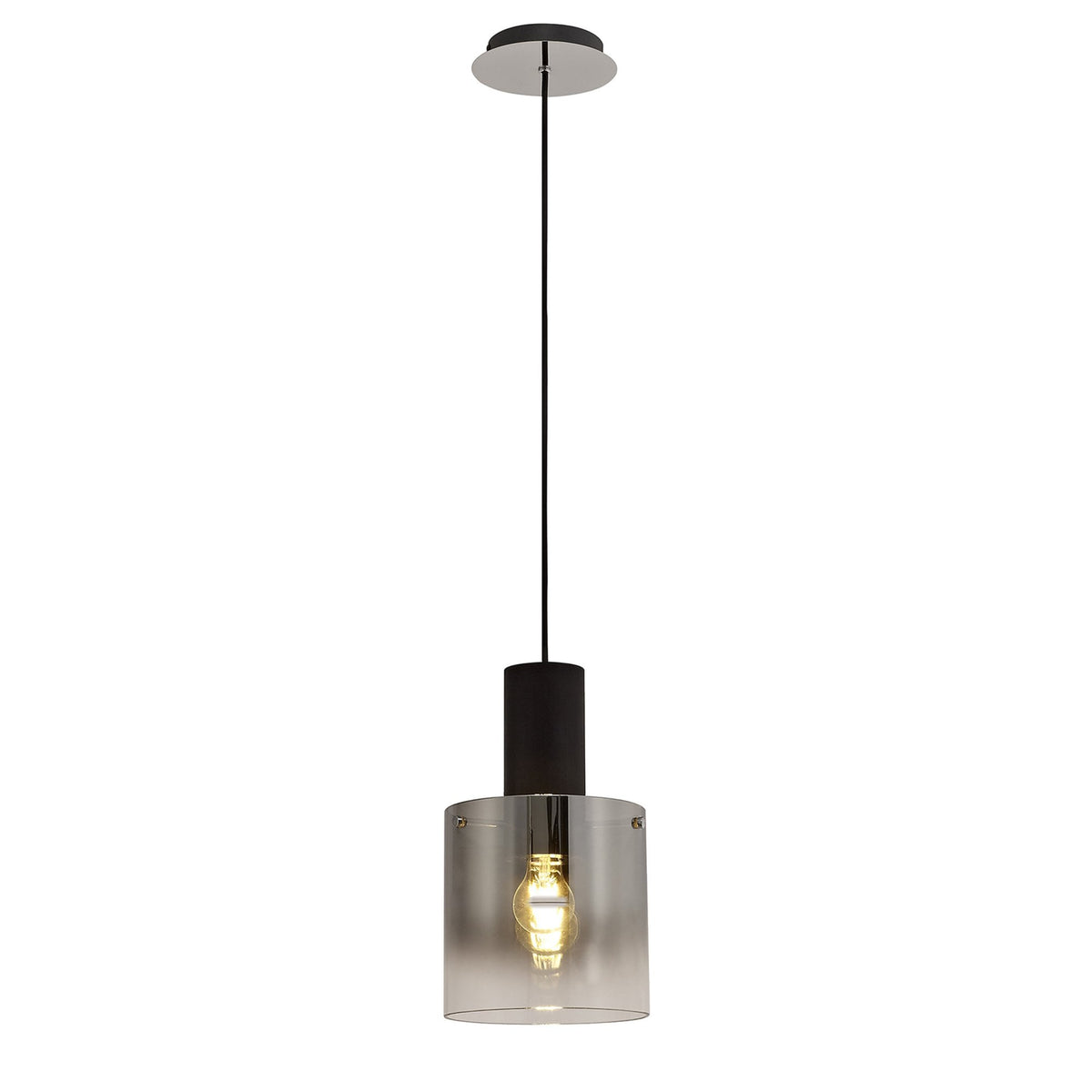 Belstone Single Drop Pendant in Black & Chrome with Smoke Fade Glass