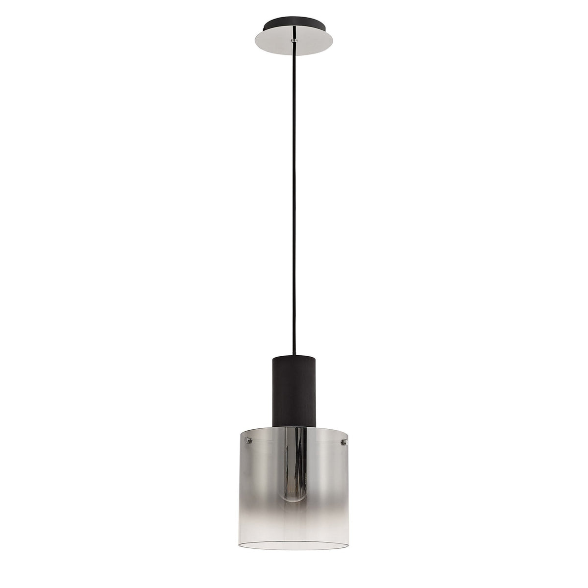 Belstone Single Drop Pendant in Black & Chrome with Smoke Fade Glass