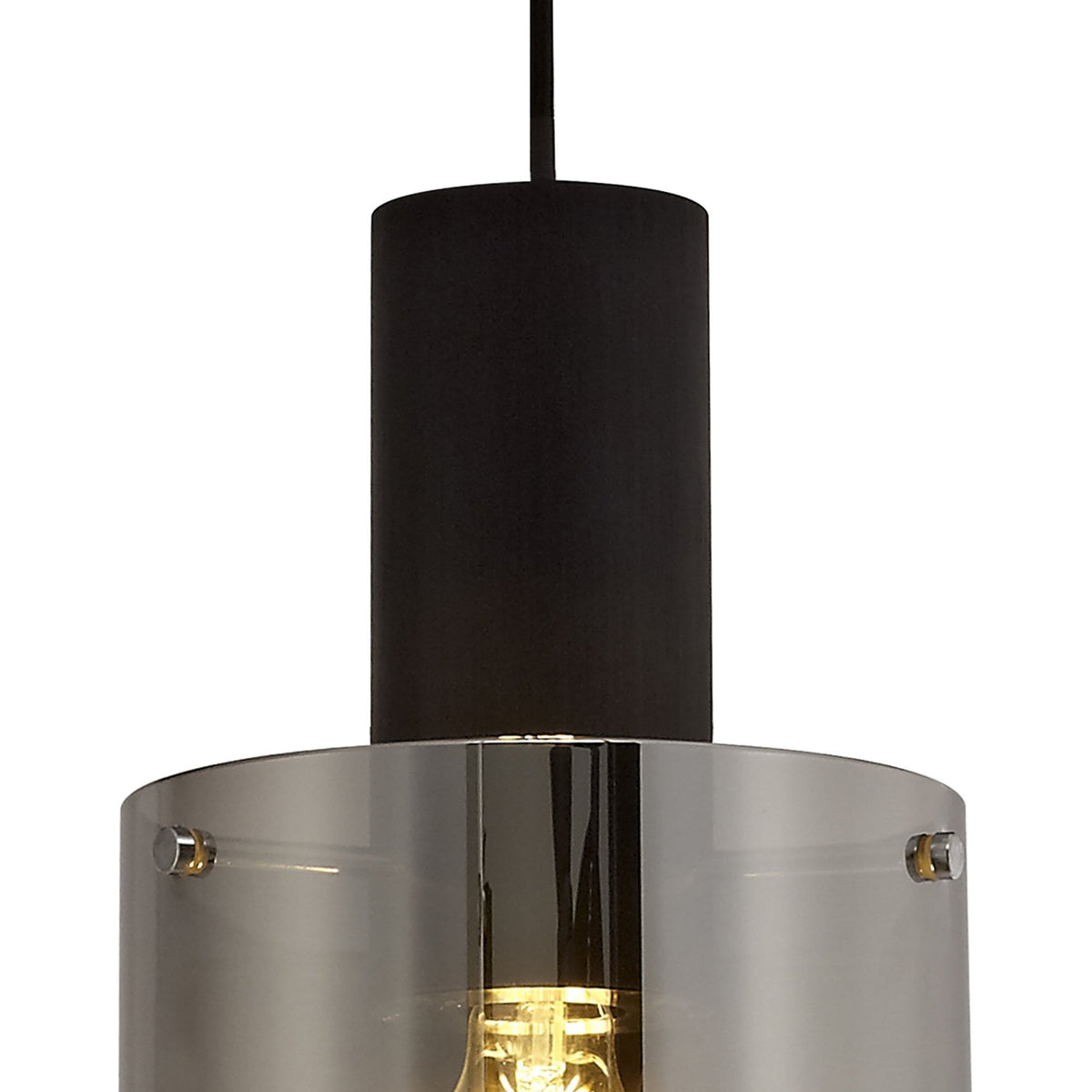 Belstone Single Drop Pendant in Black & Chrome with Smoke Fade Glass