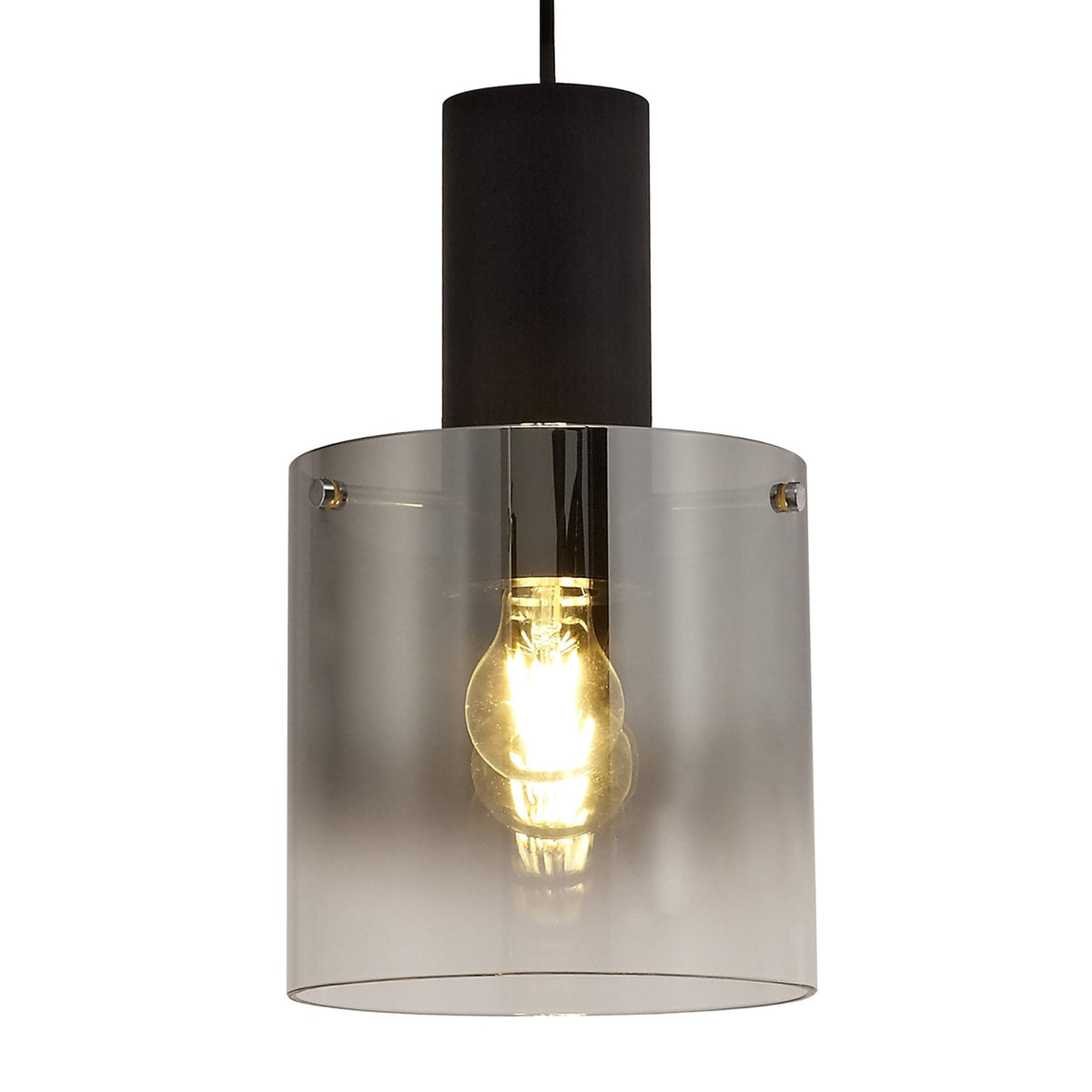 Belstone Single Drop Pendant in Black & Chrome with Smoke Fade Glass