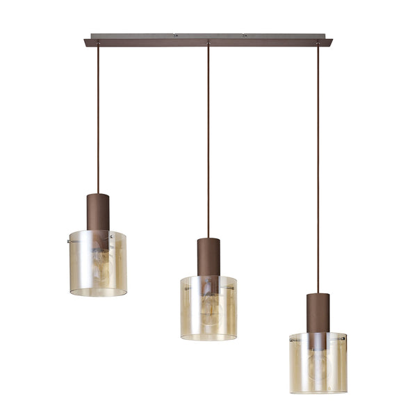 Belstone Triple Linear Pendant in Mocha with Amber Glass