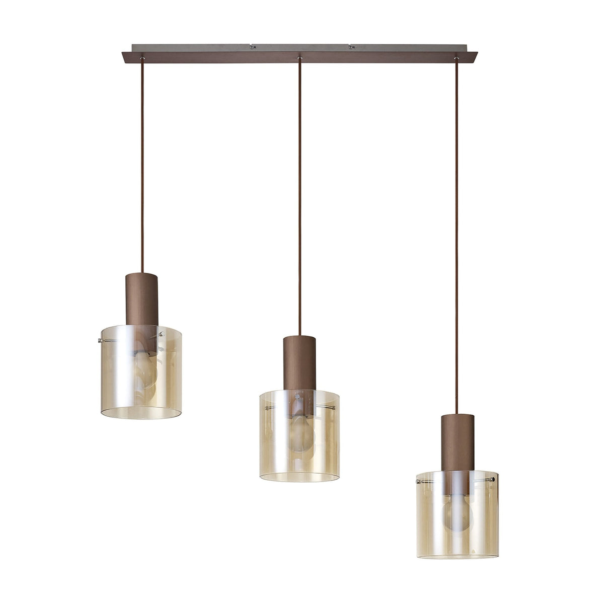 Belstone Triple Linear Pendant in Mocha with Amber Glass