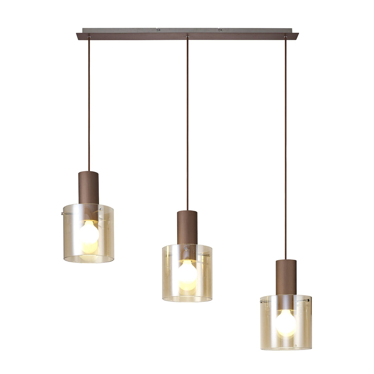 Belstone Triple Linear Pendant in Mocha with Amber Glass