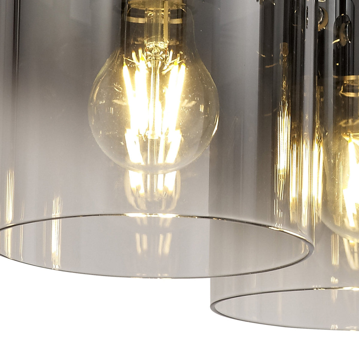 Belstone Triple Round Flush Ceiling Light in Black & Chrome with Smoke Fade Glass