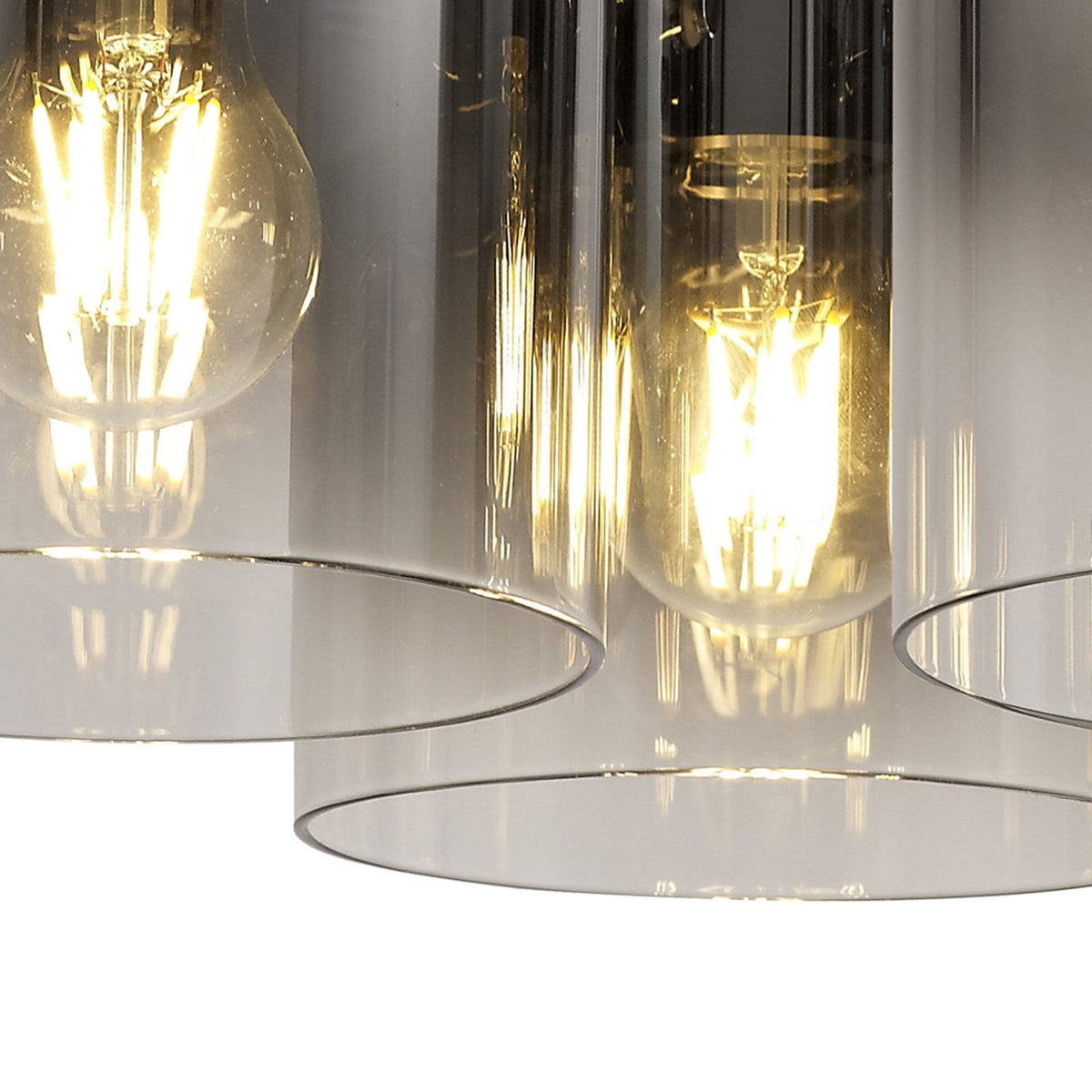 Belstone Triple Round Flush Ceiling Light in Black & Chrome with Smoke Fade Glass