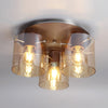 Belstone Triple Round Flush Ceiling Light in Mocha with Amber Glass