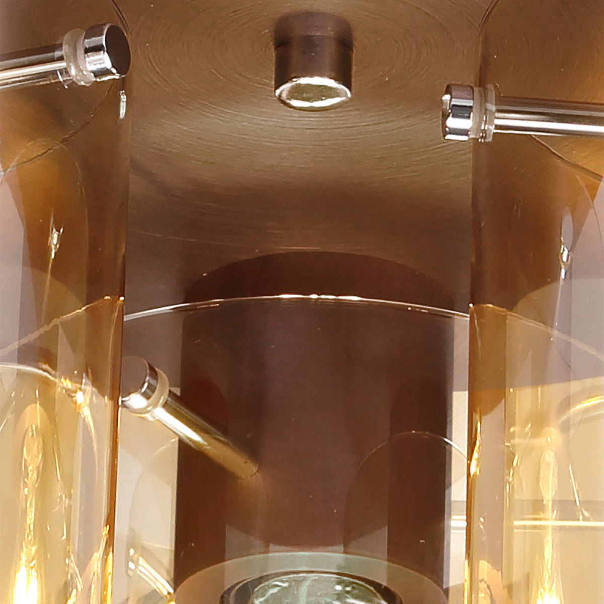 Belstone Triple Round Flush Ceiling Light in Mocha with Amber Glass