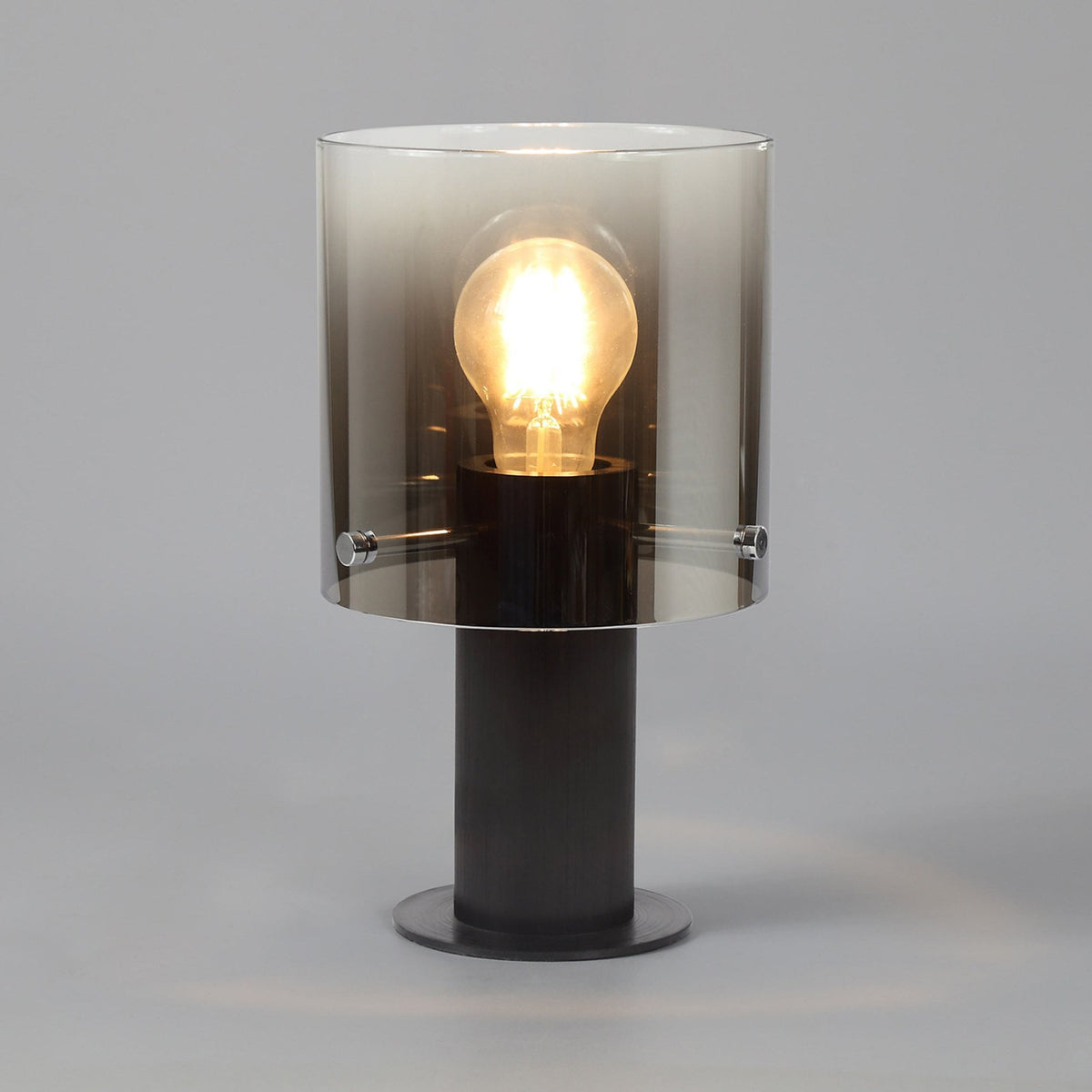 Belstone Table Lamp in Black & Chrome with Smoke Fade Glass