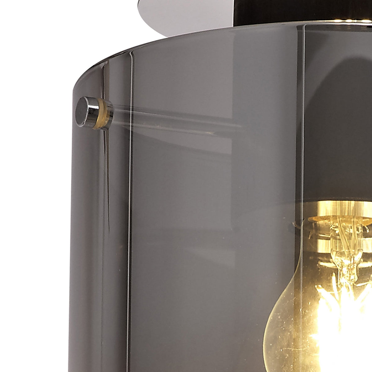 Belstone Round Flush Ceiling Light in Black & Chrome with Smoke Fade Glass