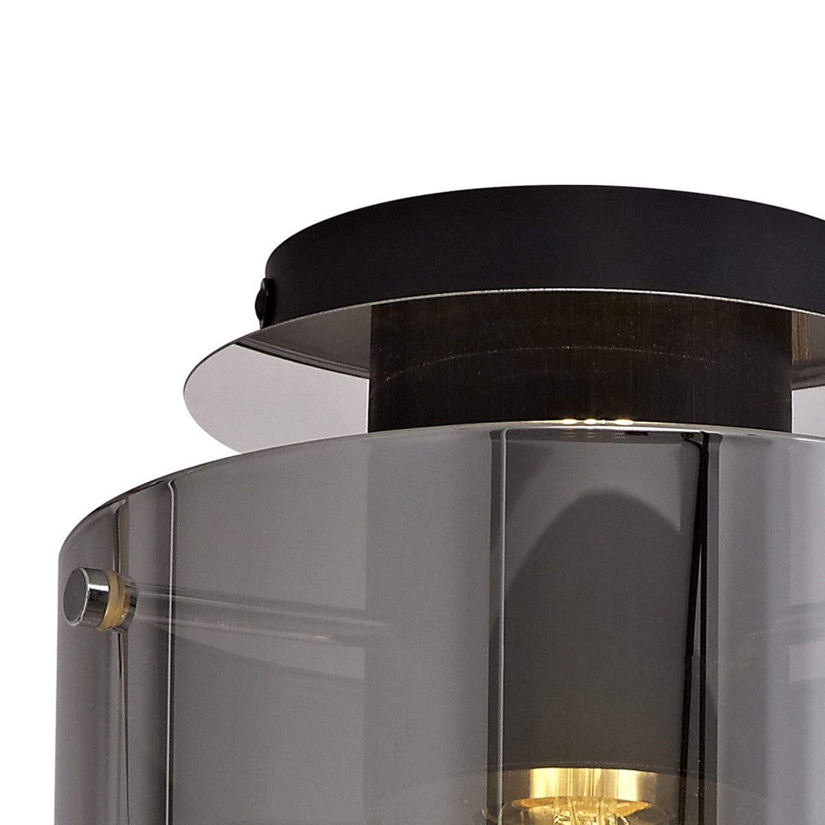 Belstone Round Flush Ceiling Light in Black & Chrome with Smoke Fade Glass