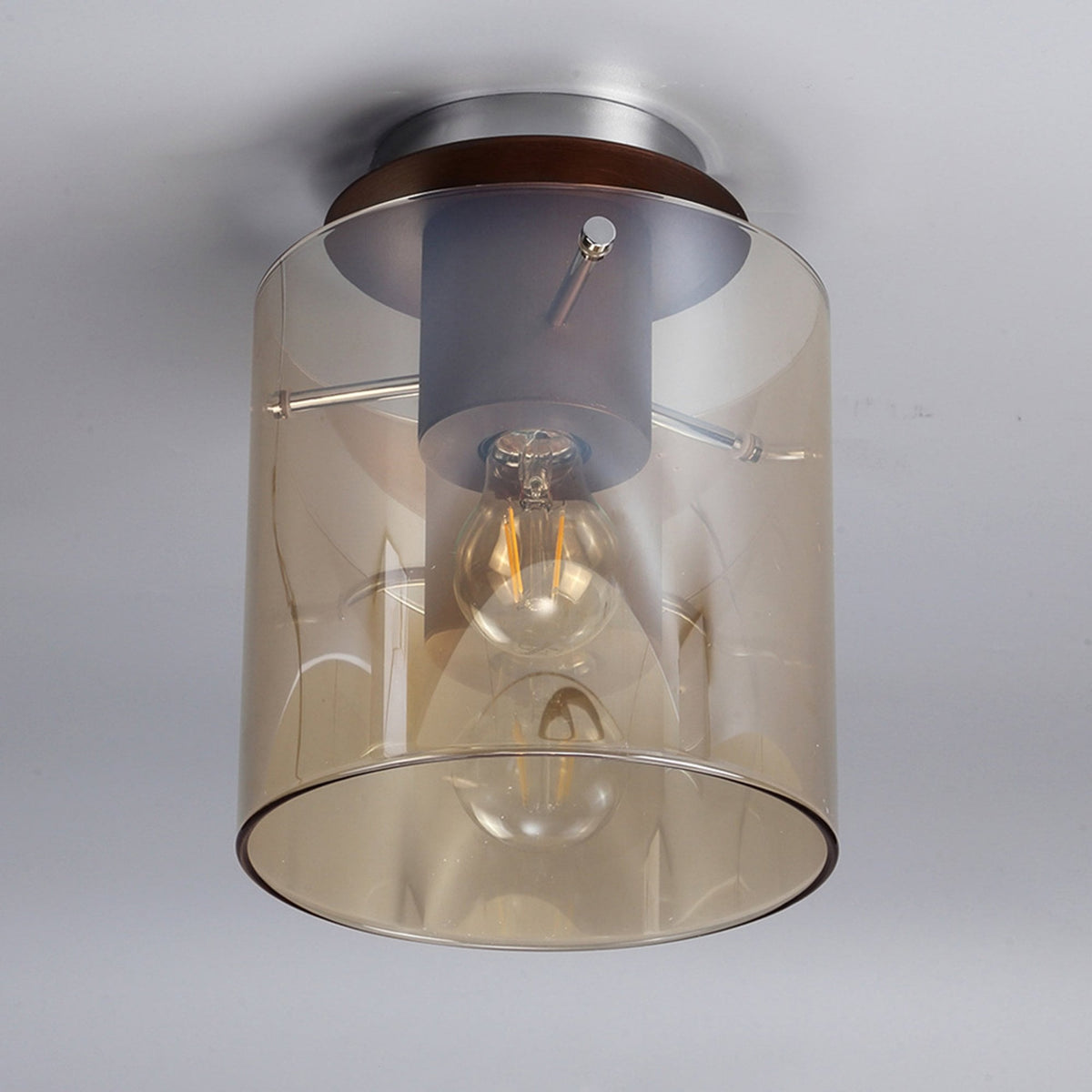 Belstone Round Flush Ceiling Light in Mocha with Amber Glass