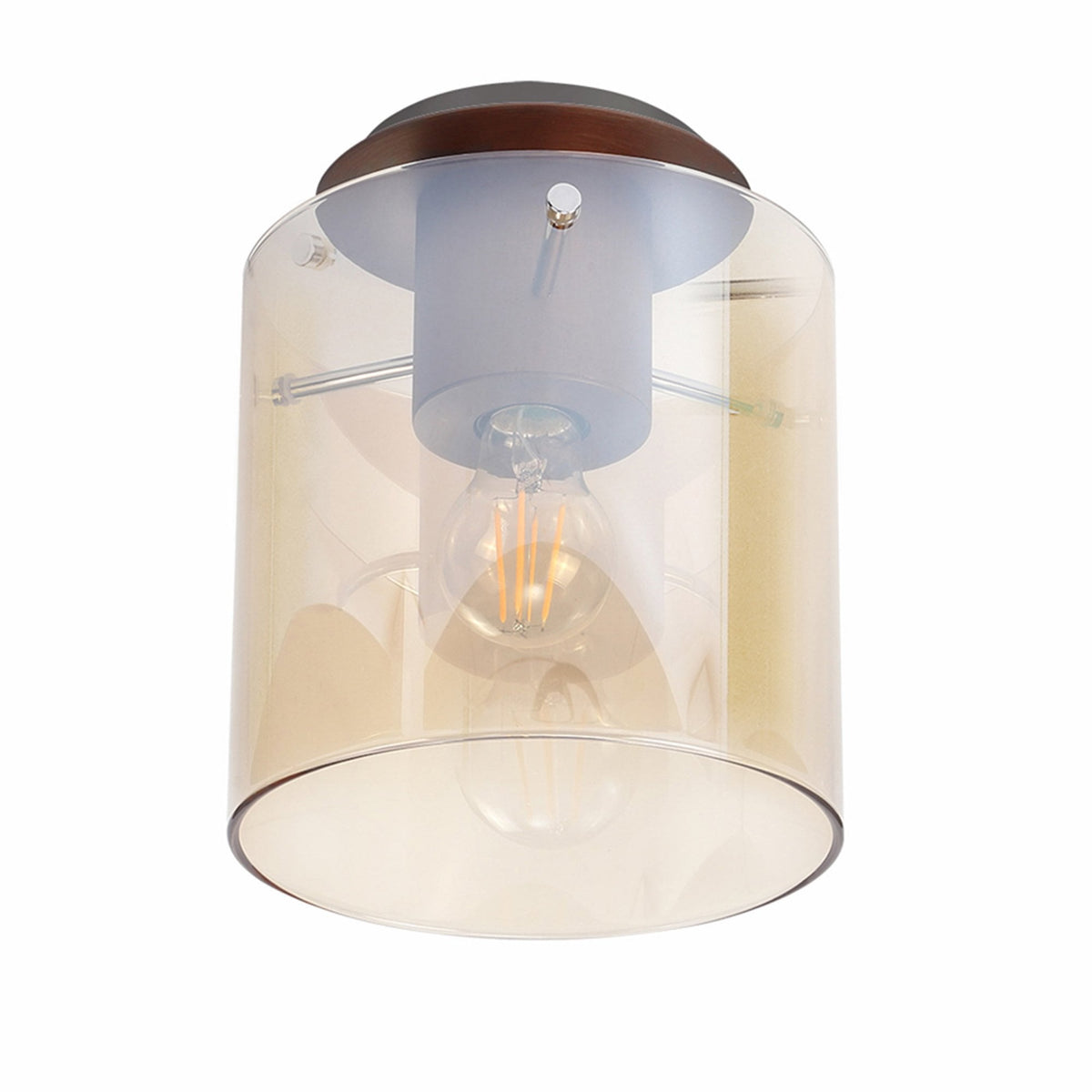Belstone Round Flush Ceiling Light in Mocha with Amber Glass
