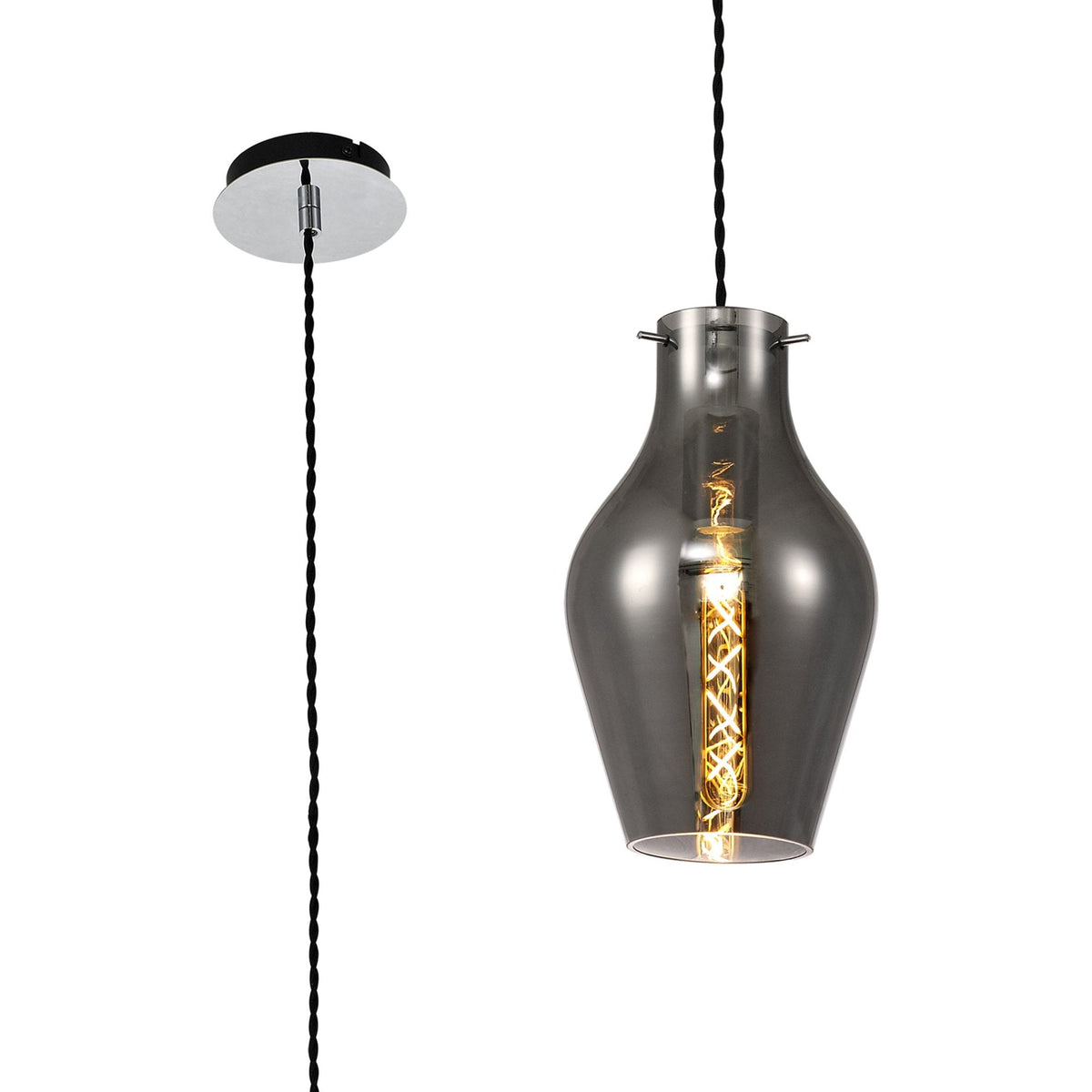 Spreyton 170mm Pendant in Polished Chrome & Smoked Glass