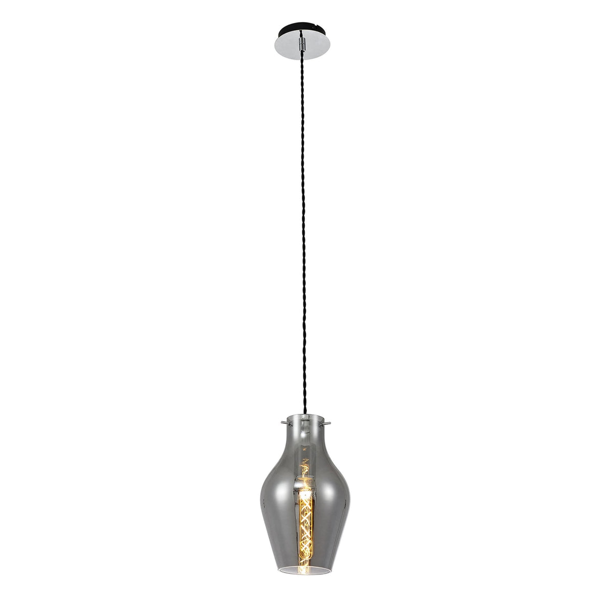 Spreyton 170mm Pendant in Polished Chrome & Smoked Glass