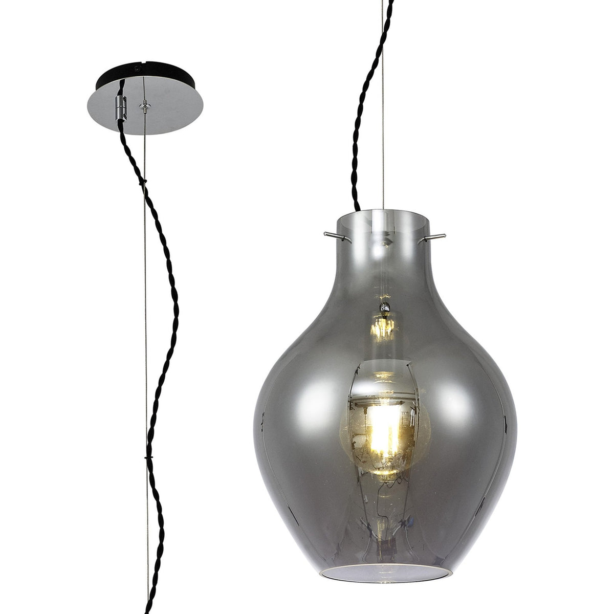 Spreyton 280mm Pendant in Polished Chrome & Smoked Glass