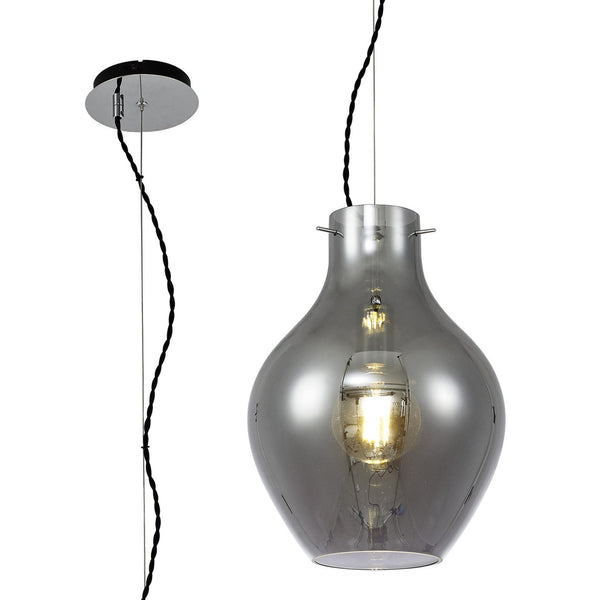 Spreyton 280mm Pendant in Polished Chrome & Smoked Glass