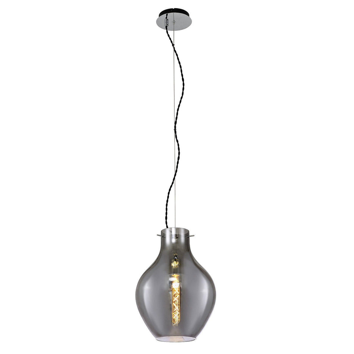 Spreyton 280mm Pendant in Polished Chrome & Smoked Glass