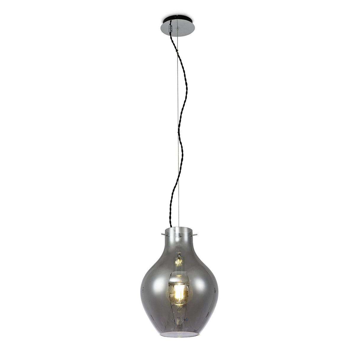 Spreyton 280mm Pendant in Polished Chrome & Smoked Glass